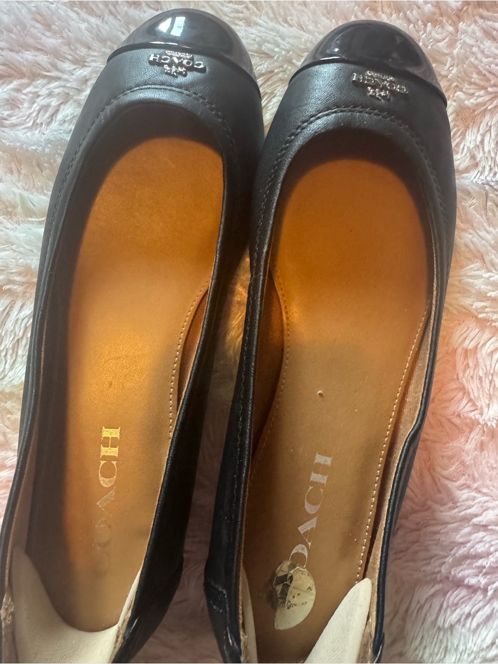 Coach Black Leather Ballet Flats with Glossy Toe Cap